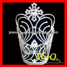 Diseño de flores Gran corona de desfile de diamantes, anillos en forma de corona, gran corona de boda con cristal